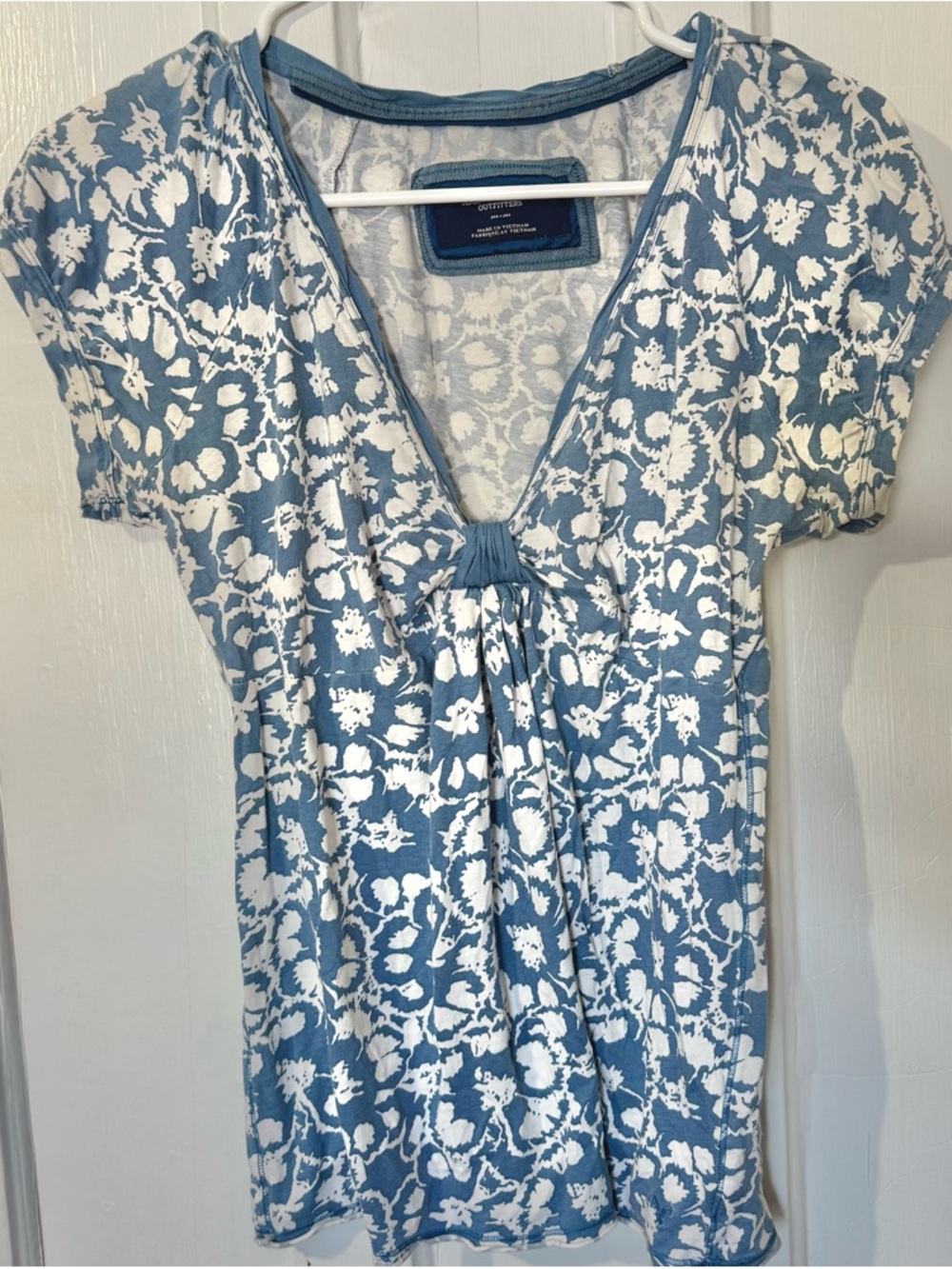 American Eagle Blue y2k Floral Babydoll Top Empire Waist